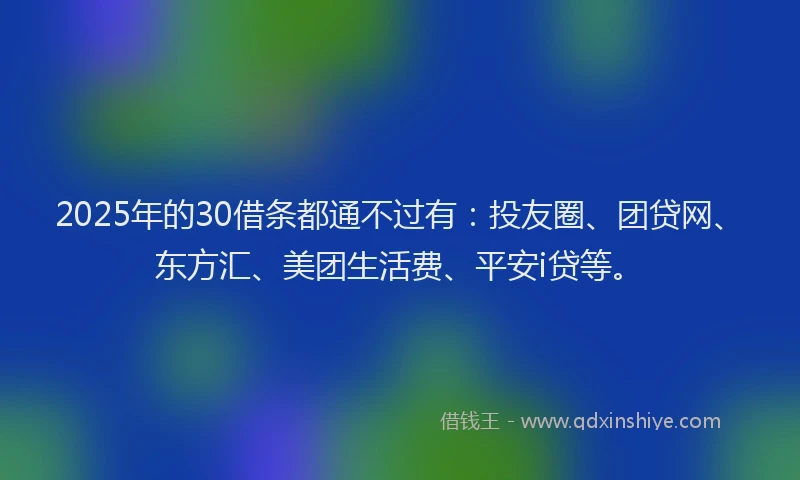 2025年的30借条都通不过有：投友圈、团贷网、东方汇、美团生活费、平安i贷等。