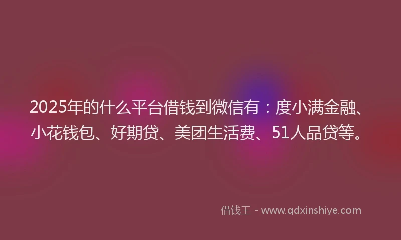 2025年的什么平台借钱到微信有：度小满金融、小花钱包、好期贷、美团生活费、51人品贷等。