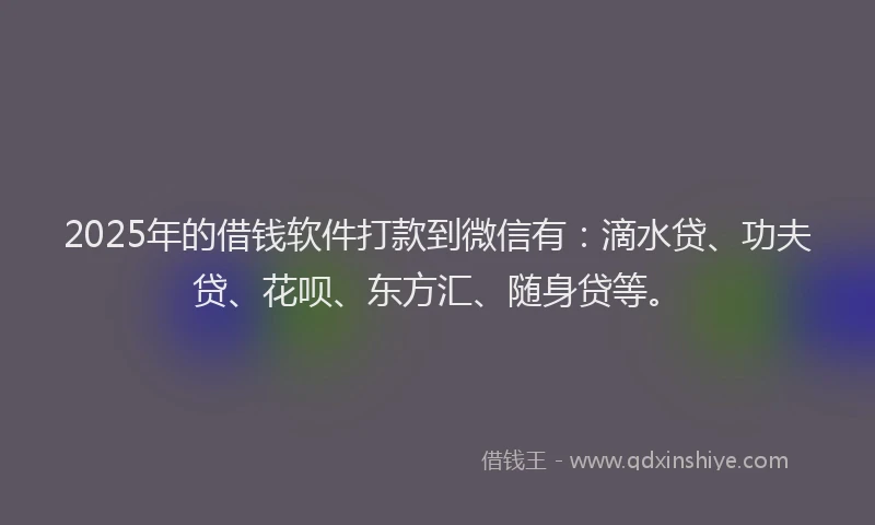 2025年的借钱软件打款到微信有：滴水贷、功夫贷、花呗、东方汇、随身贷等。