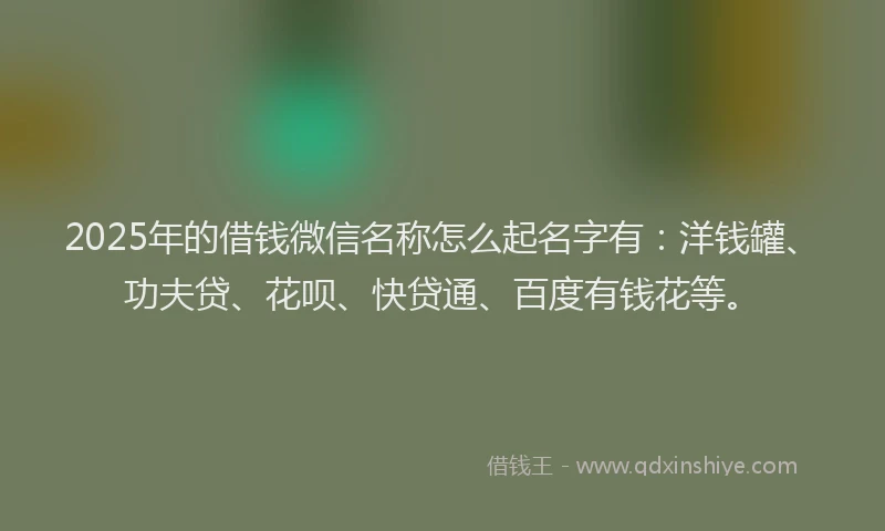 2025年的借钱微信名称怎么起名字有：洋钱罐、功夫贷、花呗、快贷通、百度有钱花等。