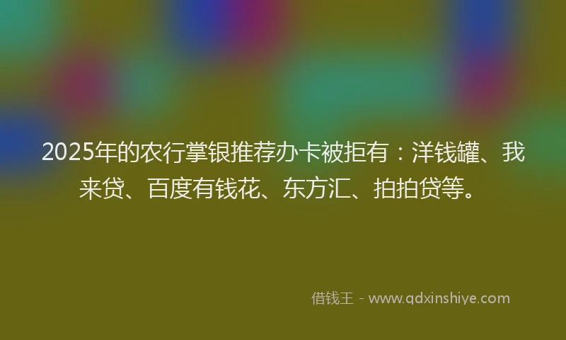 2025年的农行掌银推荐办卡被拒有：洋钱罐、我来贷、百度有钱花、东方汇、拍拍贷等。