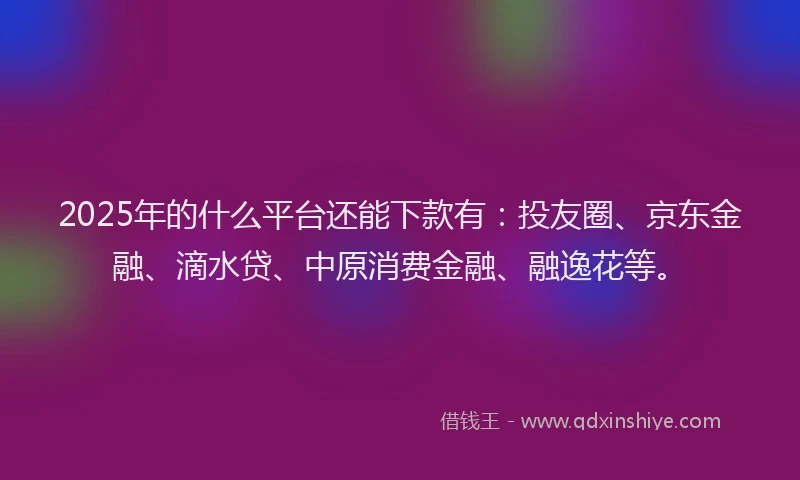 2025年的什么平台还能下款有：投友圈、京东金融、滴水贷、中原消费金融、融逸花等。