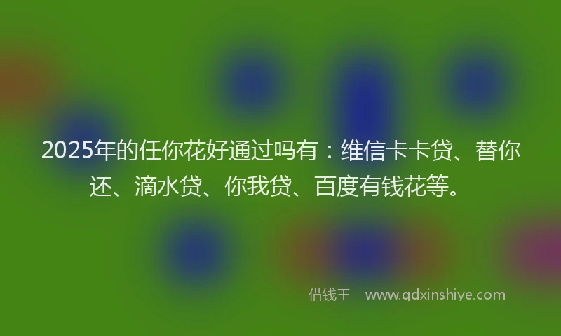 2025年的任你花好通过吗有：维信卡卡贷、替你还、滴水贷、你我贷、百度有钱花等。