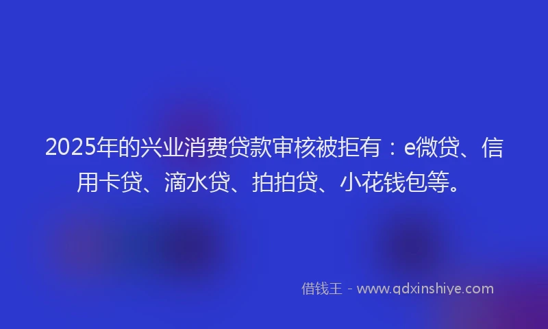 2025年的兴业消费贷款审核被拒有：e微贷、信用卡贷、滴水贷、拍拍贷、小花钱包等。
