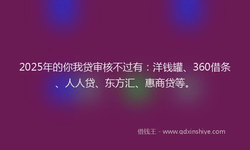 2025年的你我贷审核不过有：洋钱罐、360借条、人人贷、东方汇、惠商贷等。