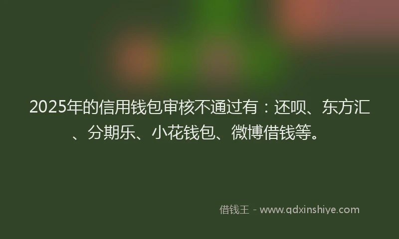 2025年的信用钱包审核不通过有：还呗、东方汇、分期乐、小花钱包、微博借钱等。