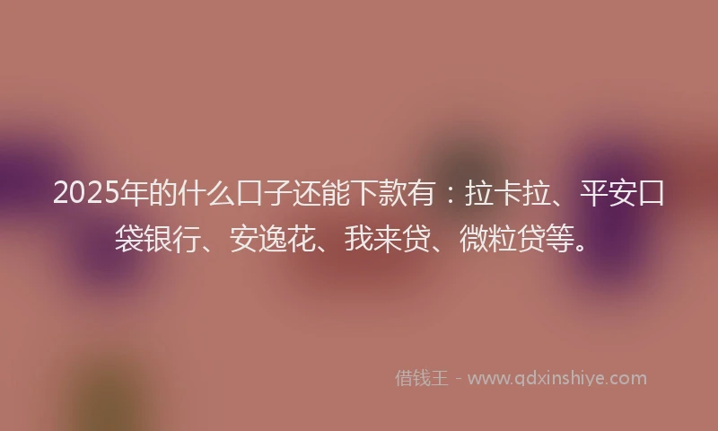 2025年的什么口子还能下款有：拉卡拉、平安口袋银行、安逸花、我来贷、微粒贷等。