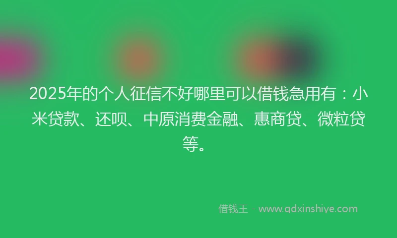 2025年的个人征信不好哪里可以借钱急用有：小米贷款、还呗、中原消费金融、惠商贷、微粒贷等。