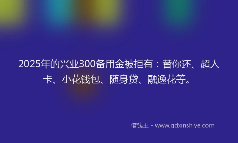 2025年的兴业300备用金被拒有：替你还、超人卡、小花钱包、随身贷、融逸花等。