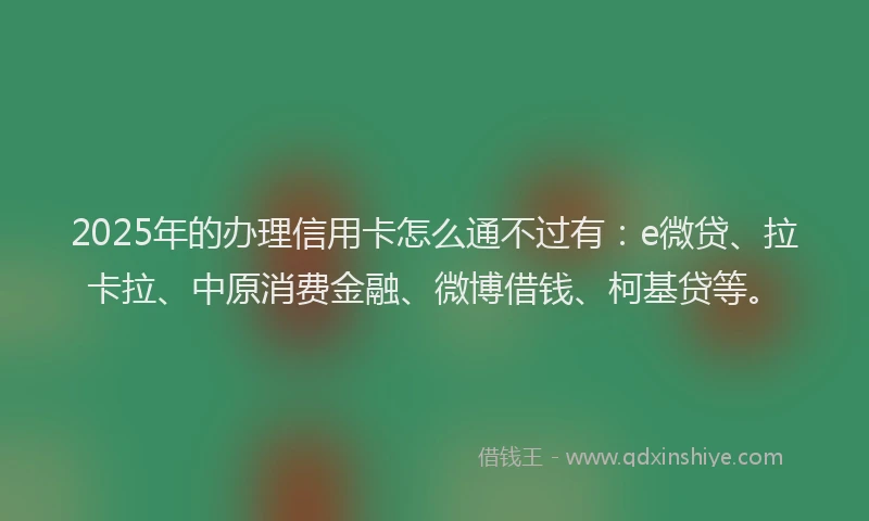 2025年的办理信用卡怎么通不过有：e微贷、拉卡拉、中原消费金融、微博借钱、柯基贷等。