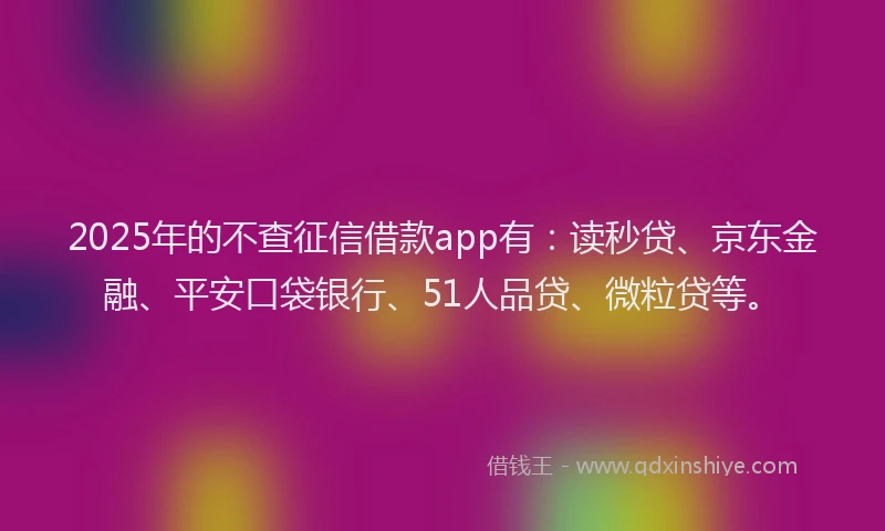 2025年的不查征信借款app有：读秒贷、京东金融、平安口袋银行、51人品贷、微粒贷等。
