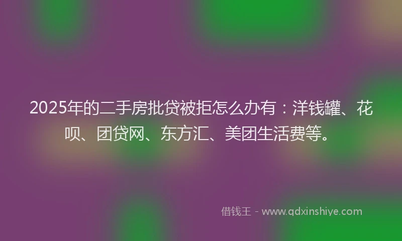 2025年的二手房批贷被拒怎么办有：洋钱罐、花呗、团贷网、东方汇、美团生活费等。
