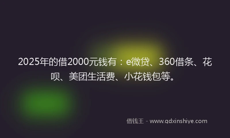 2025年的借2000元钱有：e微贷、360借条、花呗、美团生活费、小花钱包等。