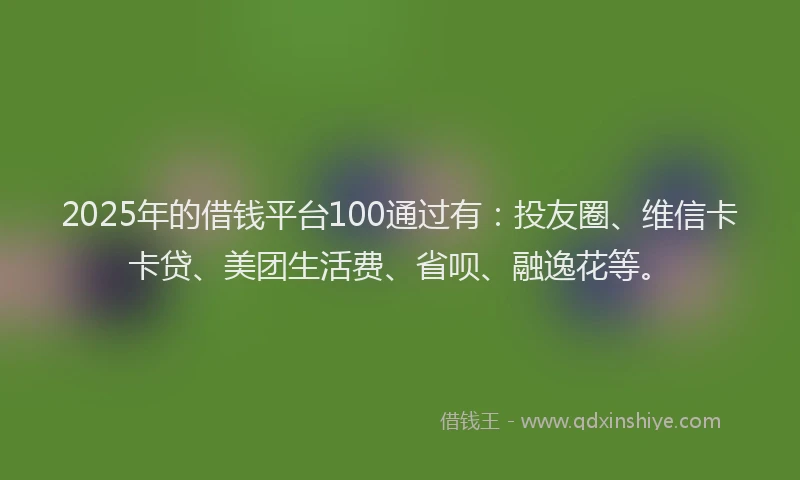 2025年的借钱平台100通过有：投友圈、维信卡卡贷、美团生活费、省呗、融逸花等。