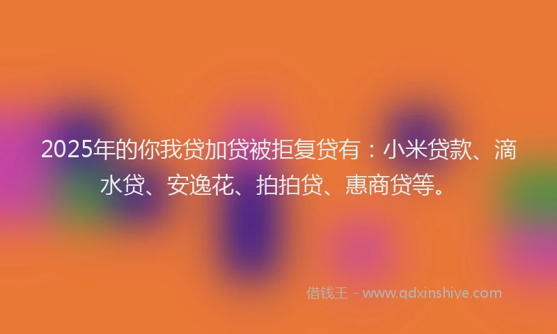 2025年的你我贷加贷被拒复贷有：小米贷款、滴水贷、安逸花、拍拍贷、惠商贷等。