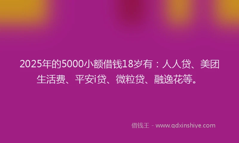 2025年的5000小额借钱18岁有：人人贷、美团生活费、平安i贷、微粒贷、融逸花等。