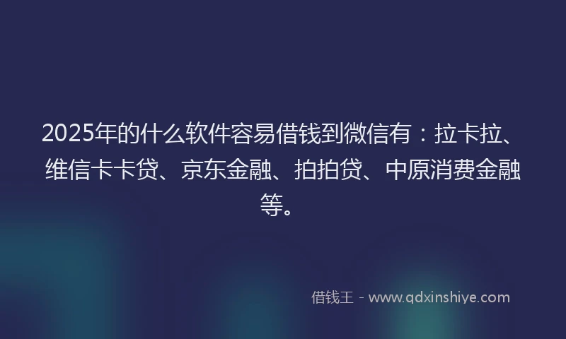2025年的什么软件容易借钱到微信有：拉卡拉、维信卡卡贷、京东金融、拍拍贷、中原消费金融等。