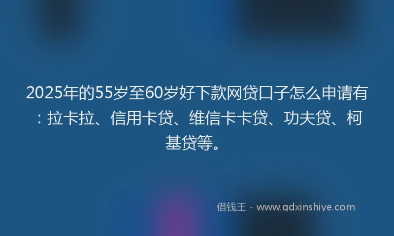 2025年的55岁至60岁好下款网贷口子怎么申请有：拉卡拉、信用卡贷、维信卡卡贷、功夫贷、柯基贷等。