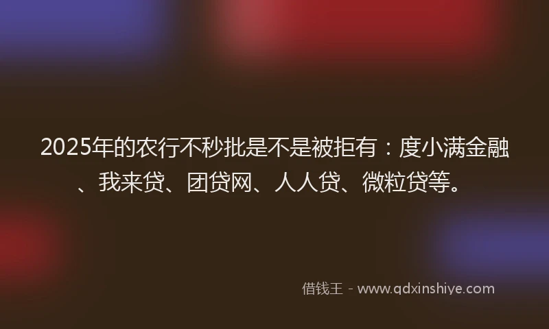 2025年的农行不秒批是不是被拒有：度小满金融、我来贷、团贷网、人人贷、微粒贷等。