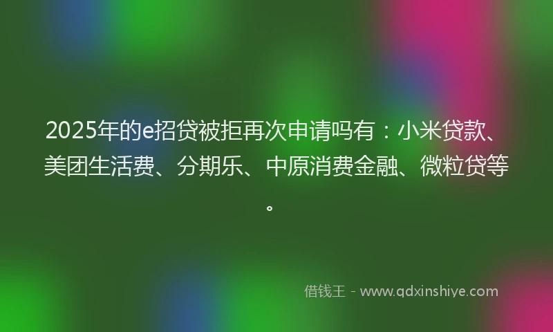 2025年的e招贷被拒再次申请吗有：小米贷款、美团生活费、分期乐、中原消费金融、微粒贷等。