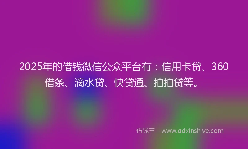 2025年的借钱微信公众平台有：信用卡贷、360借条、滴水贷、快贷通、拍拍贷等。