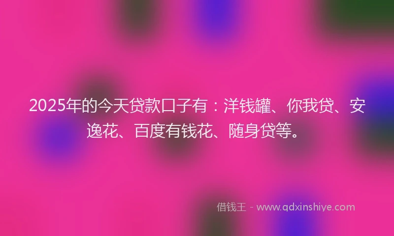 2025年的今天贷款口子有：洋钱罐、你我贷、安逸花、百度有钱花、随身贷等。