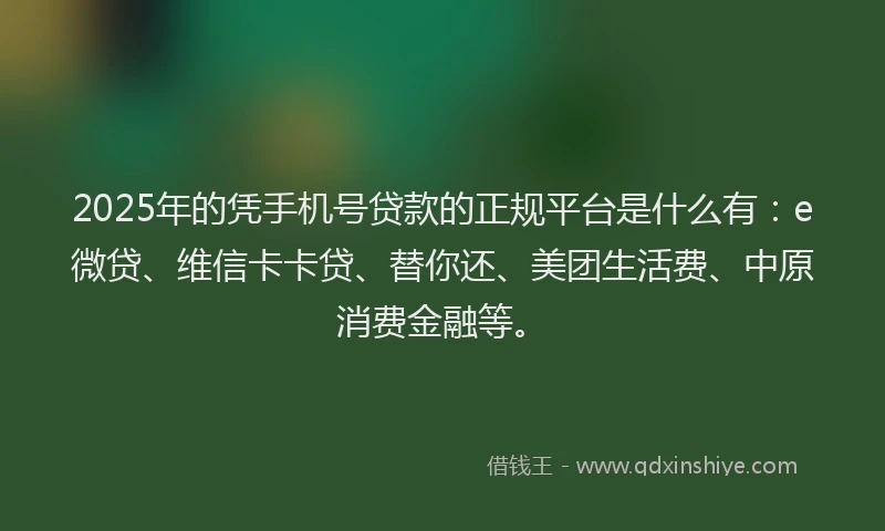 2025年的凭手机号贷款的正规平台是什么有：e微贷、维信卡卡贷、替你还、美团生活费、中原消费金融等。