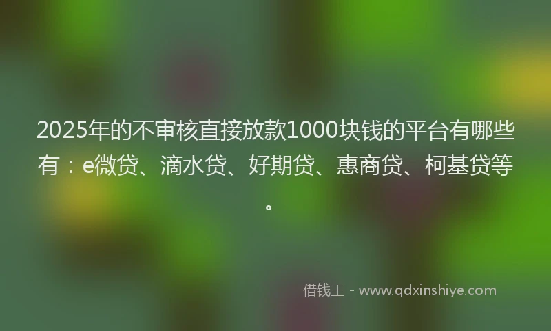 2025年的不审核直接放款1000块钱的平台有哪些有：e微贷、滴水贷、好期贷、惠商贷、柯基贷等。