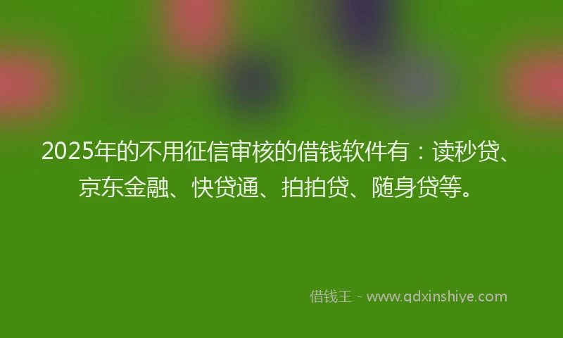 2025年的不用征信审核的借钱软件有：读秒贷、京东金融、快贷通、拍拍贷、随身贷等。