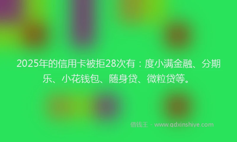 2025年的信用卡被拒28次有：度小满金融、分期乐、小花钱包、随身贷、微粒贷等。