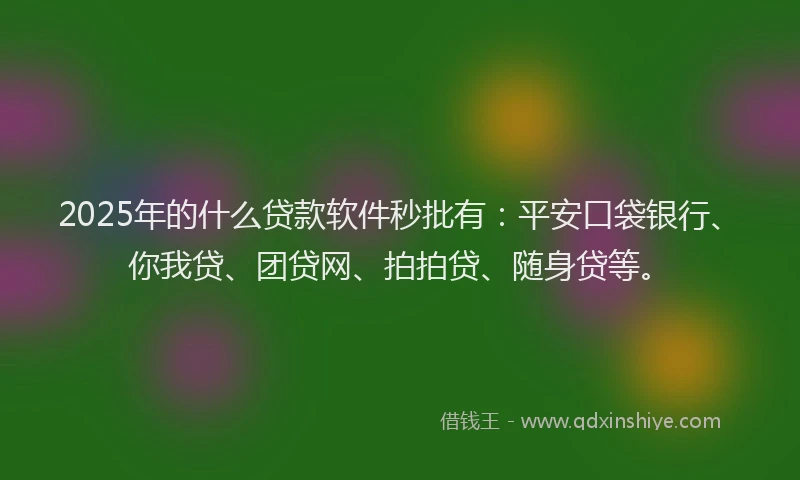2025年的什么贷款软件秒批有：平安口袋银行、你我贷、团贷网、拍拍贷、随身贷等。