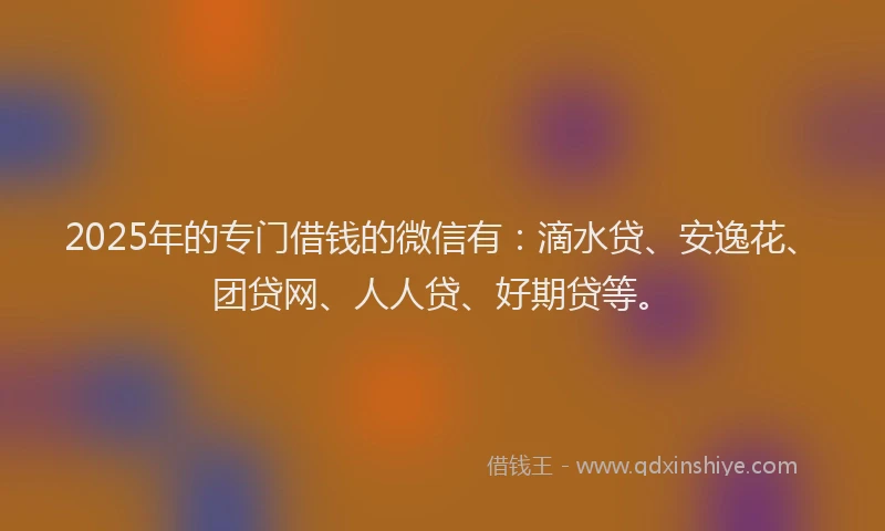 2025年的专门借钱的微信有：滴水贷、安逸花、团贷网、人人贷、好期贷等。