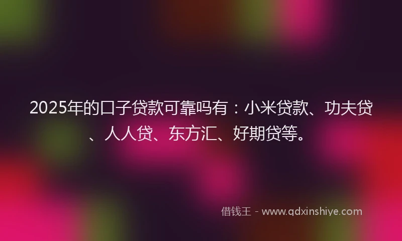 2025年的口子贷款可靠吗有：小米贷款、功夫贷、人人贷、东方汇、好期贷等。