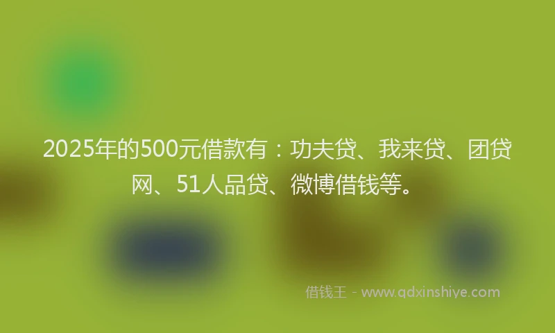 2025年的500元借款有：功夫贷、我来贷、团贷网、51人品贷、微博借钱等。