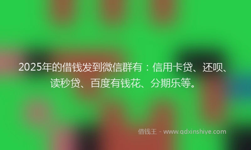 2025年的借钱发到微信群有：信用卡贷、还呗、读秒贷、百度有钱花、分期乐等。
