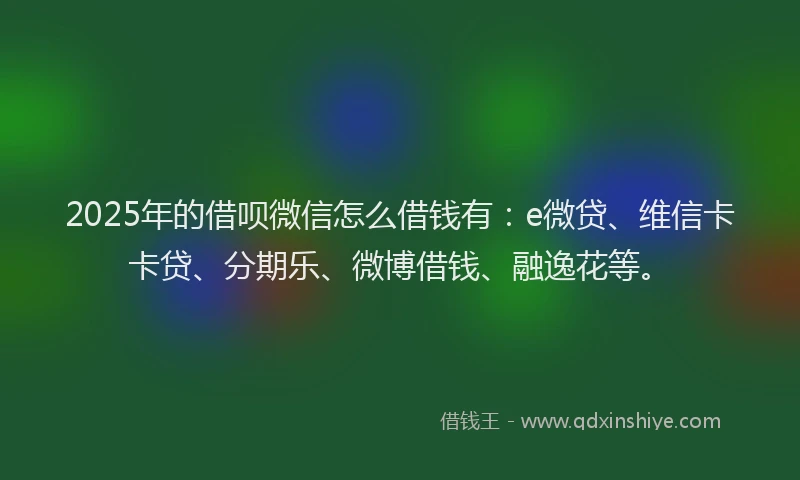 2025年的借呗微信怎么借钱有：e微贷、维信卡卡贷、分期乐、微博借钱、融逸花等。