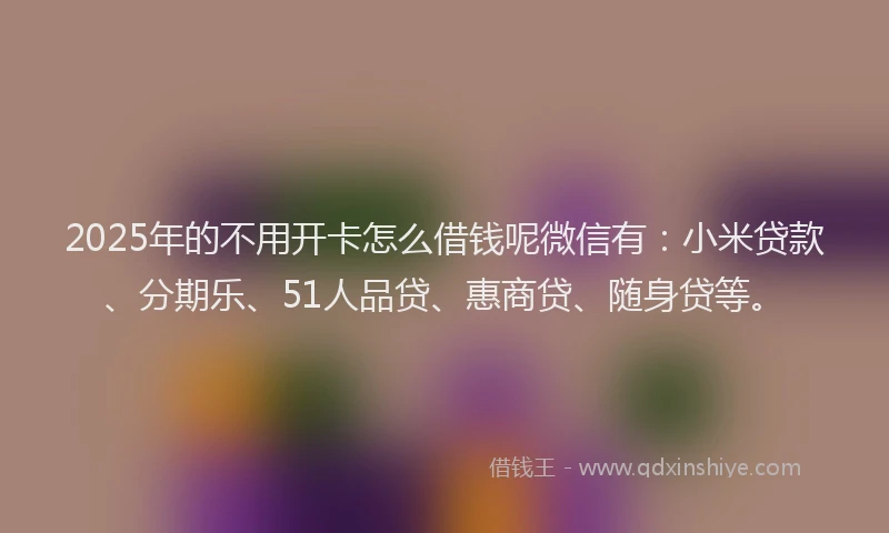 2025年的不用开卡怎么借钱呢微信有：小米贷款、分期乐、51人品贷、惠商贷、随身贷等。