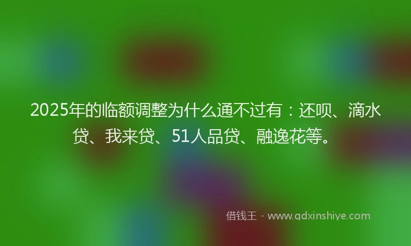 2025年的临额调整为什么通不过有：还呗、滴水贷、我来贷、51人品贷、融逸花等。