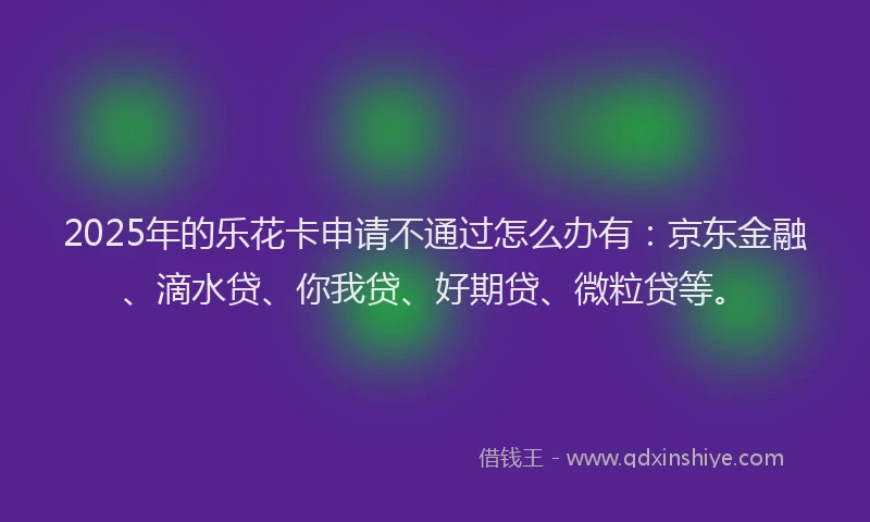 2025年的乐花卡申请不通过怎么办有：京东金融、滴水贷、你我贷、好期贷、微粒贷等。