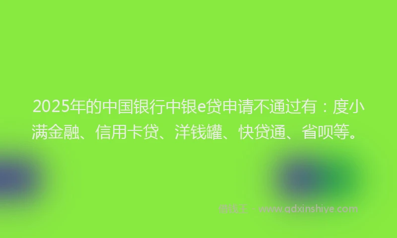 2025年的中国银行中银e贷申请不通过有：度小满金融、信用卡贷、洋钱罐、快贷通、省呗等。