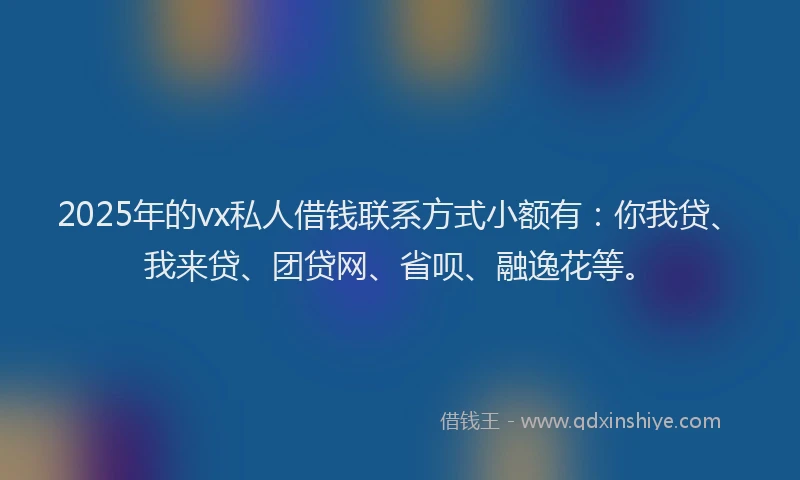 2025年的vx私人借钱联系方式小额有：你我贷、我来贷、团贷网、省呗、融逸花等。