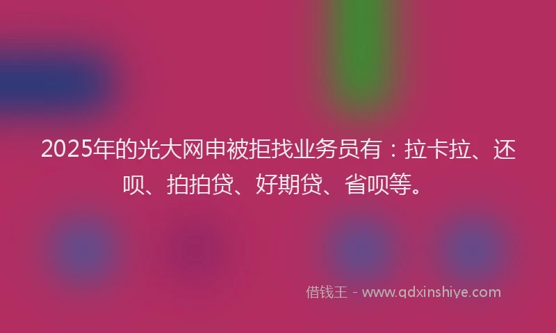 2025年的光大网申被拒找业务员有：拉卡拉、还呗、拍拍贷、好期贷、省呗等。