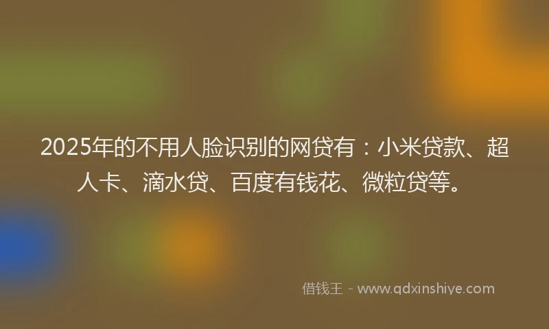 2025年的不用人脸识别的网贷有：小米贷款、超人卡、滴水贷、百度有钱花、微粒贷等。