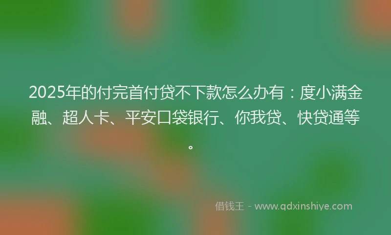 2025年的付完首付贷不下款怎么办有：度小满金融、超人卡、平安口袋银行、你我贷、快贷通等。