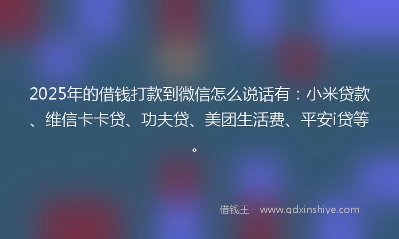 2025年的借钱打款到微信怎么说话有：小米贷款、维信卡卡贷、功夫贷、美团生活费、平安i贷等。
