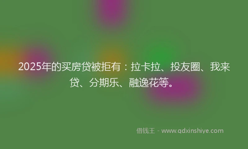 2025年的买房贷被拒有：拉卡拉、投友圈、我来贷、分期乐、融逸花等。