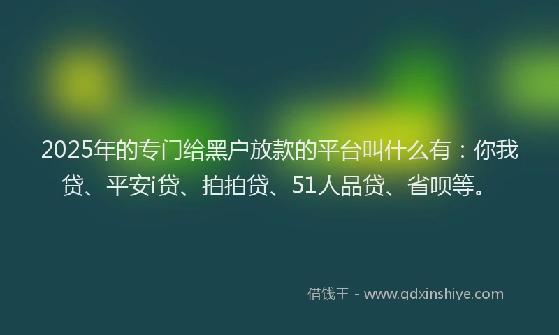 2025年的专门给黑户放款的平台叫什么有：你我贷、平安i贷、拍拍贷、51人品贷、省呗等。