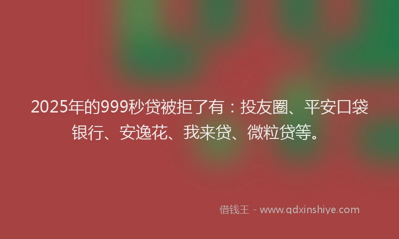 2025年的999秒贷被拒了有：投友圈、平安口袋银行、安逸花、我来贷、微粒贷等。