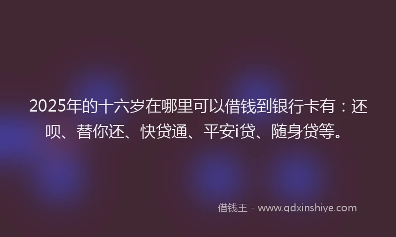 2025年的十六岁在哪里可以借钱到银行卡有：还呗、替你还、快贷通、平安i贷、随身贷等。