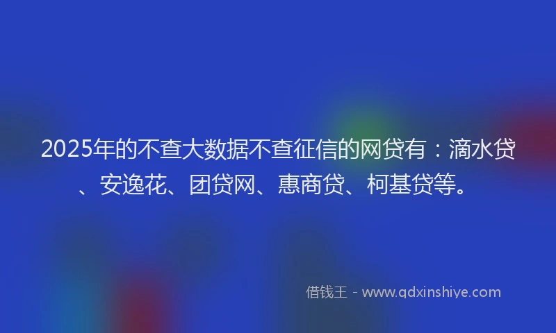 2025年的不查大数据不查征信的网贷有：滴水贷、安逸花、团贷网、惠商贷、柯基贷等。